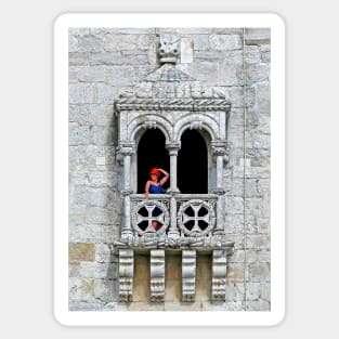 Belém Lady with a red hat. Torre de Belém. Sticker